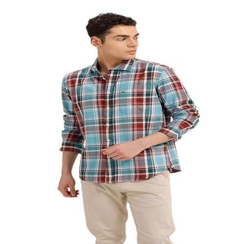 Image of BASICS 100% Cotton Checked Shirt for Men | Slim Fit | Everyday Smart Casual Wear | Full Sleeve