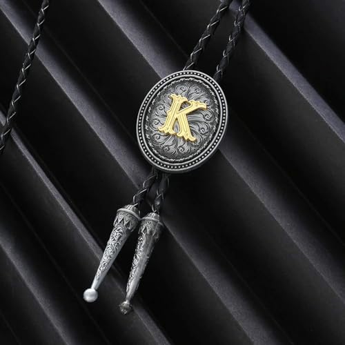 Image of HUABOLA CALYN Bolo tie for Men, Western Cowboy Golden Alphabet Initial Letter ABCDJMR to Y Costume Bolo ties Neckties