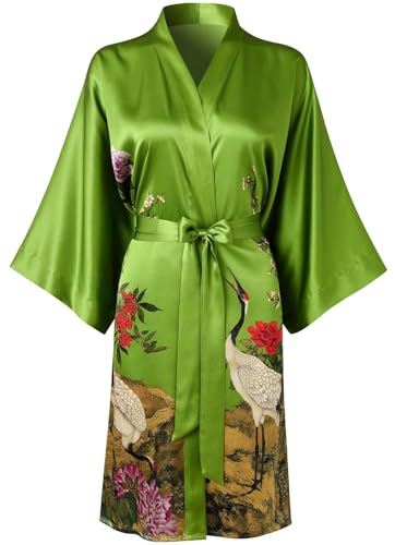 Image of Women's Silk Kimono Robe Short Bathrobe Nightgown 100% Mulberry Silk for Women - Classic Floral Pattern