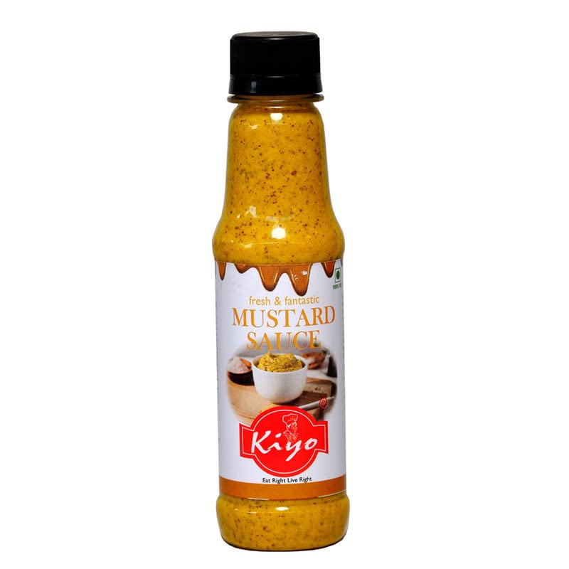 KIYO Fresh Mustard Sauce || 100% Natural & Vegan Ingredients || No Artificial Flavours & Colours Added || Enjoy It with Noodles, Pizza, Burger & Pasta in Fresh Pantry || 210 gm Each (Pack of 4)