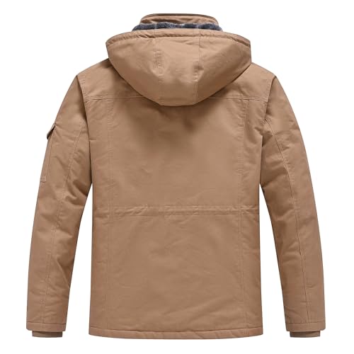 Image of Rapoo Men's Winter Jacket Cotton Work Military Jackets Fleece Lined Thick Warm Cargo Coats with Hooded