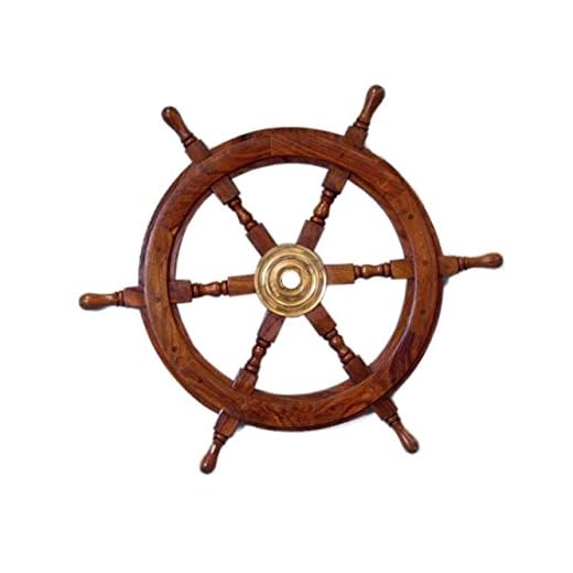 Hampton Nautical Deluxe Class Wood and Brass Decorative Ship Wheel 24" - Nautical Home Decoration Gifts