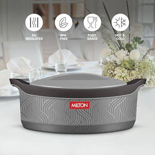 Image of MILTON Evoke 1000 PU Insulated Inner Stainless Steel Casserole, 850 ml, Grey, BPA Free, Food Grade, Hot and Cold, Easy to Carry, Easy to Store, Chapati, Roti, Curd Maker