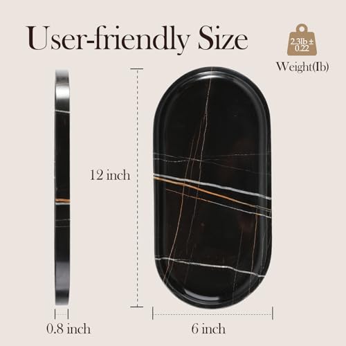 Image of Koville Natural Black Marble Tray, 12 inchx6 inch Decorative Tray for Countertop, Catchall for Perfume, Candles, Jewelry Dish