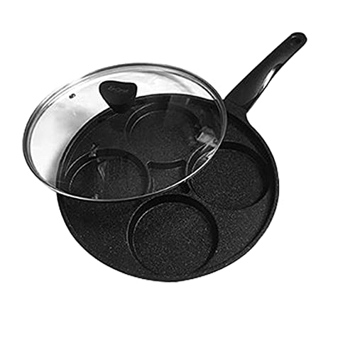 Sartén para Tortitas ​Aluminio Antiadherente 4 Tazas con Cubierta, Sarten Huevo Frito de AAleación de Aluminio para Hamburguesa Panqueques Desayuno con Mango Antiescaldadura