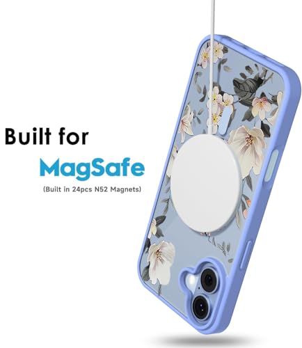 Image of VONZEE Luxury Retro Floral Case Compatible with iPhone 17 Clear PC+TPU Shockproof Back Cover, MagSafe Compatible Wireless Charging Support, Cute Glossy Protective Case for Women & Girls, Official Blue