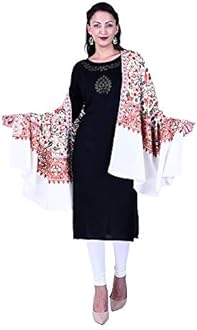 SWI WITH LABEL Women's Kashmiri Wool Blended Shawl Embroidered by Kashmiri Artisans, (Large Size - 40 x 80 Inches)