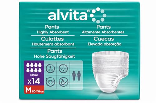 Alvita Highly Absorbent Incontinence Pants – Adult Pull-Up Pants for Bladder Weakness, Leak Protection & Odour Control (Pack of 14) - Award Winning Briefs (Medium Maxi)