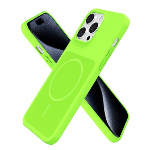 Coque magnétique iPhone 15 Pro vert fluo antichoc et douce