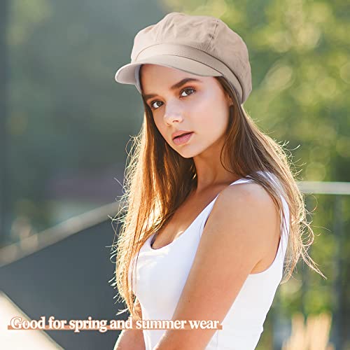 3 Pieces Women Newsboy Cap Adjustable Visor Beret Hats Soft 8 Panels Vintage Cabbie Hat Octagonal Cap For Women Girl, Black, White, Red #TOP2