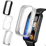 ivoler 3 Stücke Hülle mit Schutzfolie für Huawei Band 10/9 / 8, Vollständige Abdeckung Stoßfest Kratzfest Schutzhülle Ultradünne Weiche TPU Displayschutz Case, Transparent + Schwarz + Silber