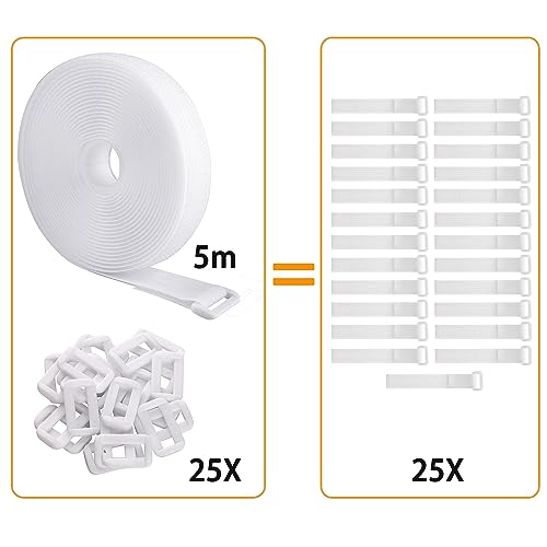 WSZJINB Sangles de Câble Réglables de 5m Avec 25 Boucles, Attaches de Câble Réutilisables Noires, Sangle de Fixation à Crochet et Boucle Pour la Gestion des Câbles (5m x 2cm, Blanc) – vue 5
