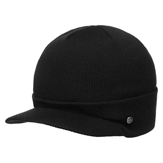 Lierys Fine Merino Stickad Keps- Made in Italy mössa herr fritidsmössa med uppvik, skärm, uppvik höst-vinter - One Size svart