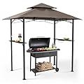 SUNCROWN Outdoor Grill Gazebo 8 x 5, Patio Double Tiered BBQ Canopy w/Air Vent, Gazebo Canopy with 8 Hook Tools for Barbecue Picnic Garden, Backyard, Poolside -Brown