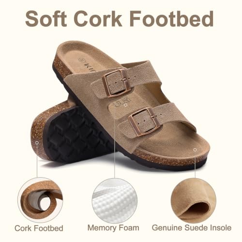 Image of KIDMI Women's Cork Footbed Casual Summer Sandals with Mild Arch Support