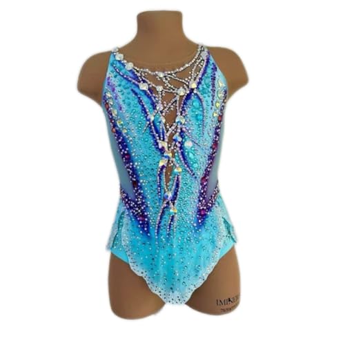 ZYDANC Artistic Gymnastics Leotard Activewear Rhythmic Gymnastics Dress Sleeveless Skating Competition Outfit,Blue,7_10Years