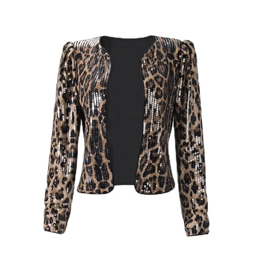SportsWell Women's Cheetah Print Blazer Leopard Jacket Long Sleeve Suit