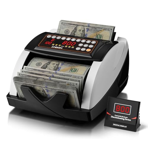 Aneken Money Counter with Value Count, UV/MG/IR Counterfeit Detection for Dollars Euros Machine with Count/Add/Batch/Auto Modes, Cash Counter with External LCD Display, White