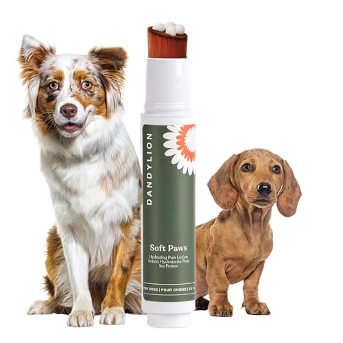 Dandylion Soft Paws | Hydrating Dog Paw Lotion with Built in Brush | Vet-Approved, Lick-Safe, Fragrance-Free, and pH Balanced to Hydrate Dry, Cracked, Itchy Dog Paws | 0.6 fl oz. Brush Dispenser