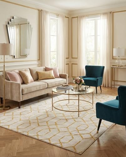 Rugs.com - Marilyn Monroe™ Glam Trellis Rug – 6' 1 x 9' White Gold High Pile Rug – Modern Hollywood Glam for Living Rooms, Bedrooms, and Offices