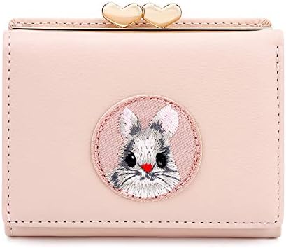JIUFENG Women's Short Wallet Multi Purpose Purses Animal Embroidered Billfold Credit Card Holder Coin Pouches (Pink)