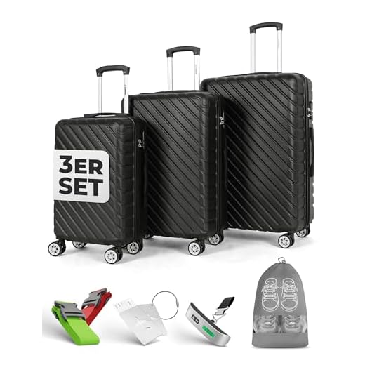 Onbest 3er Kofferset XXL Komplettpaket – Sichere und leichte ABS Hartschalenkoffer 20" 24" 28" mit Rollen – Reisegepäck Set: Reisekoffer, Trolley, Rollkoffer inkl. digitaler Kofferwaage (Schwarz)