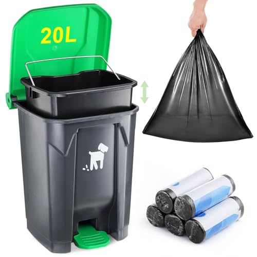Image of Dog Poop Trash Can Outside, 20L Pet Waste Container with Removable Inner Waste Bin, 150 Waste Bags, Outdoor Pet Poop Trash Bin for Small /Large Dog Families