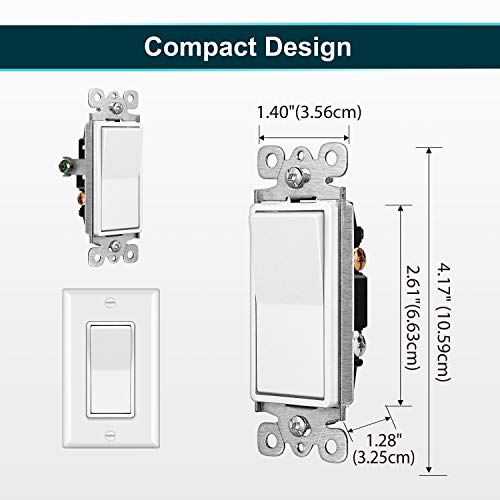 [30 Pack] Bestten 3-Way Decorator Wall Light Switch, 15A/120V, Paddle Wall Switch, On/Off Rocker Interrupter, Etl Listed,White #TOP5
