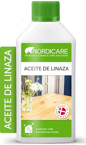 Nordicare Aceite de linaza [500ml] para la protección de la madera I Barniz de aceite de linaza para el interior I Aceite cocido de linaza para muebles, aceite de madera, aceite de lino
