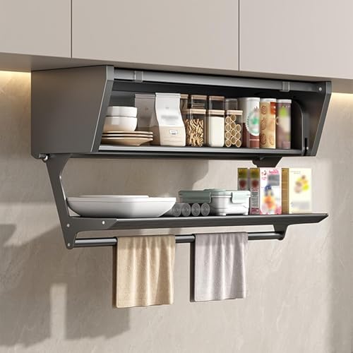 Estante de almacenamiento de cocina de 2 niveles extraíble for platos y especias con asa, estante desplegable debajo del estante for especias, organizador de cocina expandible de gran capacidad(80cm/3