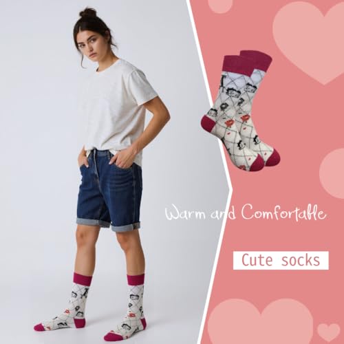 Cute Socks For Women Betty Boop Cartoon Character Crew Socks-3 Pairs Pack4