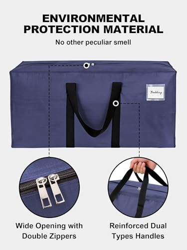 Image of 80 Pack Large Strong Moving Bags with Zippers & Carrying Handles - Water-Resistant - Heavy Duty Storage Tote for Space Saving, Fold Flat, Alternative to Moving Box (Blue)