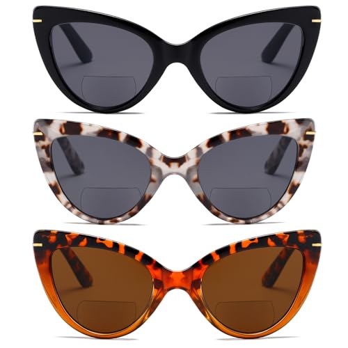 Image of prtcslwd 3 Pack Bifocal Cat Eye Reading Glasses for Women Oversized Blue Light Blocking Computer Readers