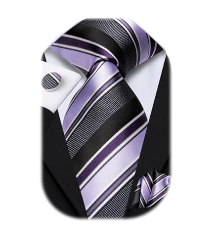 Image of Dubulle Silk Ties Set for Men Formal Paisley Striped Necktie Pocket Square Cufflinks 3PCS Sets Wedding Business Party