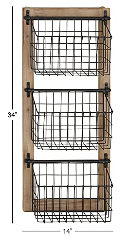 Deco 79 Metal Rectangle Magazine Rack Holder With Suspended Baskets, 14" X 5" X 34", Black #TOP2