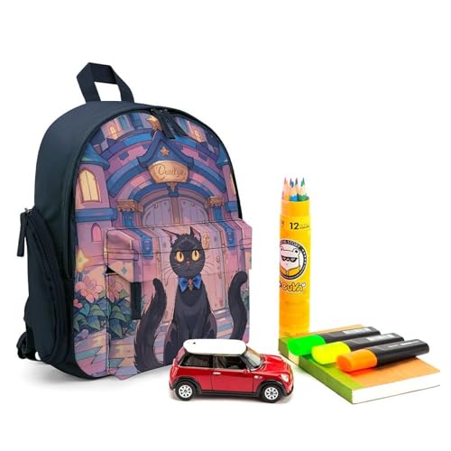 Cat And Magic Castle Gate Backpack for Men Women, Durable Small Bookbag Lightweight Daypack for Travel, Hiking, Blue-style3