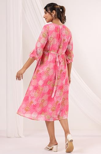 Image of Janasya Women's Georgette Floral Printed Flared Dress