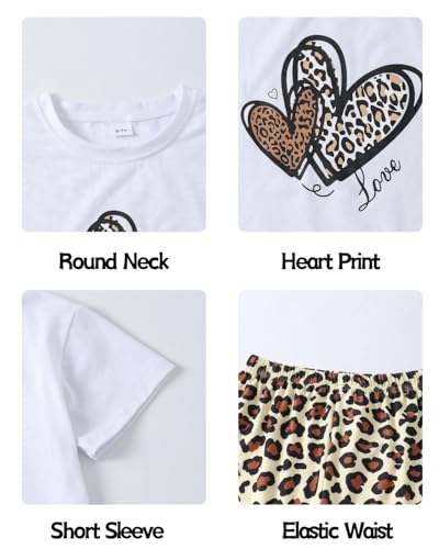 Image of 9-16Y Tween Girl Clothes 2 Piece Short Sleeve Heart Print Top and Shorts Teen Girl Summer Outfits Short Set