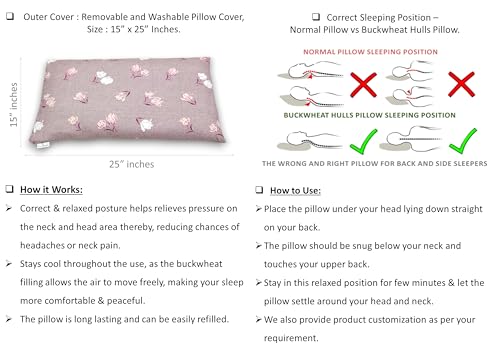 Image of Buckwheat Hulls Pillow | Standard Size | 15 inch x 25 inch inch | Pillow for Neck Pain | Shoulder Pain | Back Pain | Other Sleeping Problem | (Vintage Mauve)