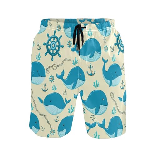 Cute Whale Ocean Yellow Mens Swim Trunks Quick Dry Beach Shorts with Pocket S 23022012