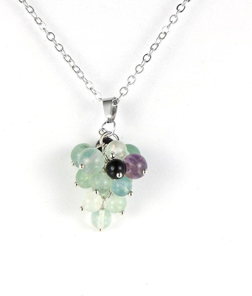 Colgante Mujer,Collar Con Colgante De Cristal De Fluorita Natural Con Cuentas De Racimo De Uvas A La Moda Con Cadena Reiki Chakra Piedras Preciosas De Cuarzo Cadena De Clavícula De La Suerte Joyer