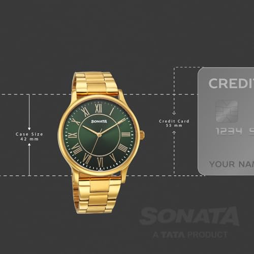 Image of Sonata Traditional Essentials Quartz Green Round Dial Men's Watch | Analog Watch | Watches for Men Analog - 77105YM07W