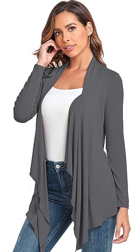 TownCat Cardigans for Women, Soft Drape Front Open Womens Cardigans, Lightweight Long Sleeve Cardigan Irregular Hem (Grey, XXL)3