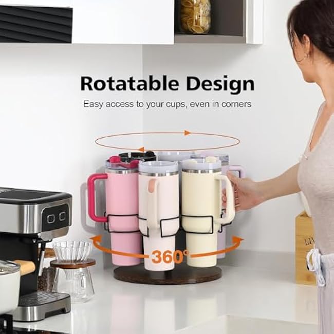 6 Slots Water Bottle Organizer for Stanley 40 oz Tumbler - Rotatable With Handle, Kitchen Storage for Stanley Cup and Simple Modern 40oz Cup Accessories