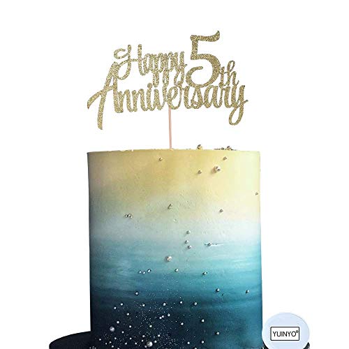 Yuinyo 5Th Anniversary Party Decoration Gold Glitter 5Th Happy Anniversary Cake Topper - Forever 5 Party Favors 5Th Anniversary Party #TOP3