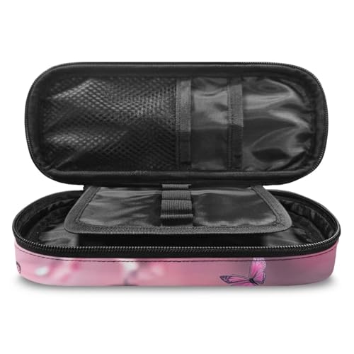 Image of 8.8 inch x 4.1 inch x 1.7 inch Pencil Box, Pink Butterfly Cherry Blossom Print Pencil Case Pouch Pen Storage Bag Pencil Organizer for Stationery Fountain Pens
