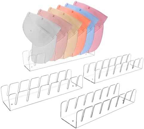 ArtVibes Hat Organizer For Baseball Caps 4 Pack, Acrylic Baseball Cap Organizer, No Install Hat Holder for 28 Baseball Caps for Bedroom, Closet, Dresser
