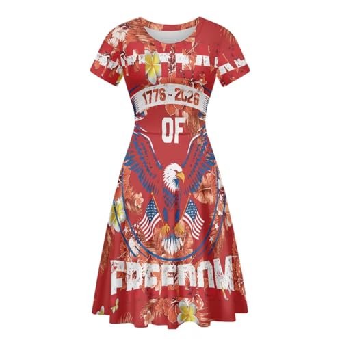 Image of HUGS IDEA Womens Puffy Swing Midi Dress Round Neck Short Sleeve Party A-Line Dresses