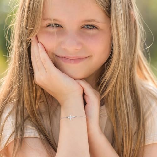 925 Sterling Silver Cross Bracelet for Girls - Christian Faith Cross Bracelets for Kids Small Religious Inspirational Jewelry Gifts Baptism Birthday First Communion Easter2