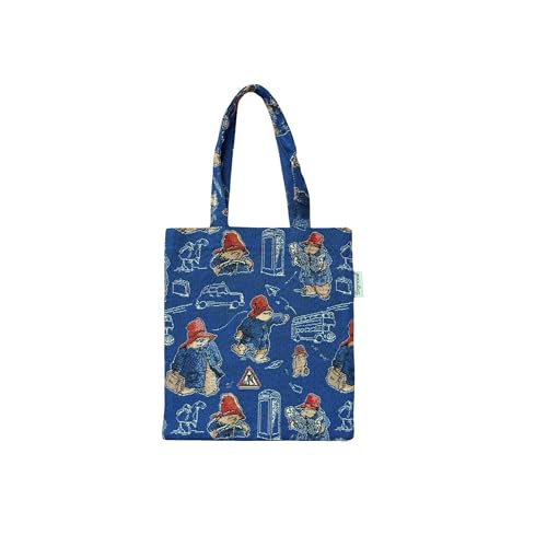 Mini sac fourre-tout plat Paddington Bear Bleu Signare Tapisserie tissu jacquard